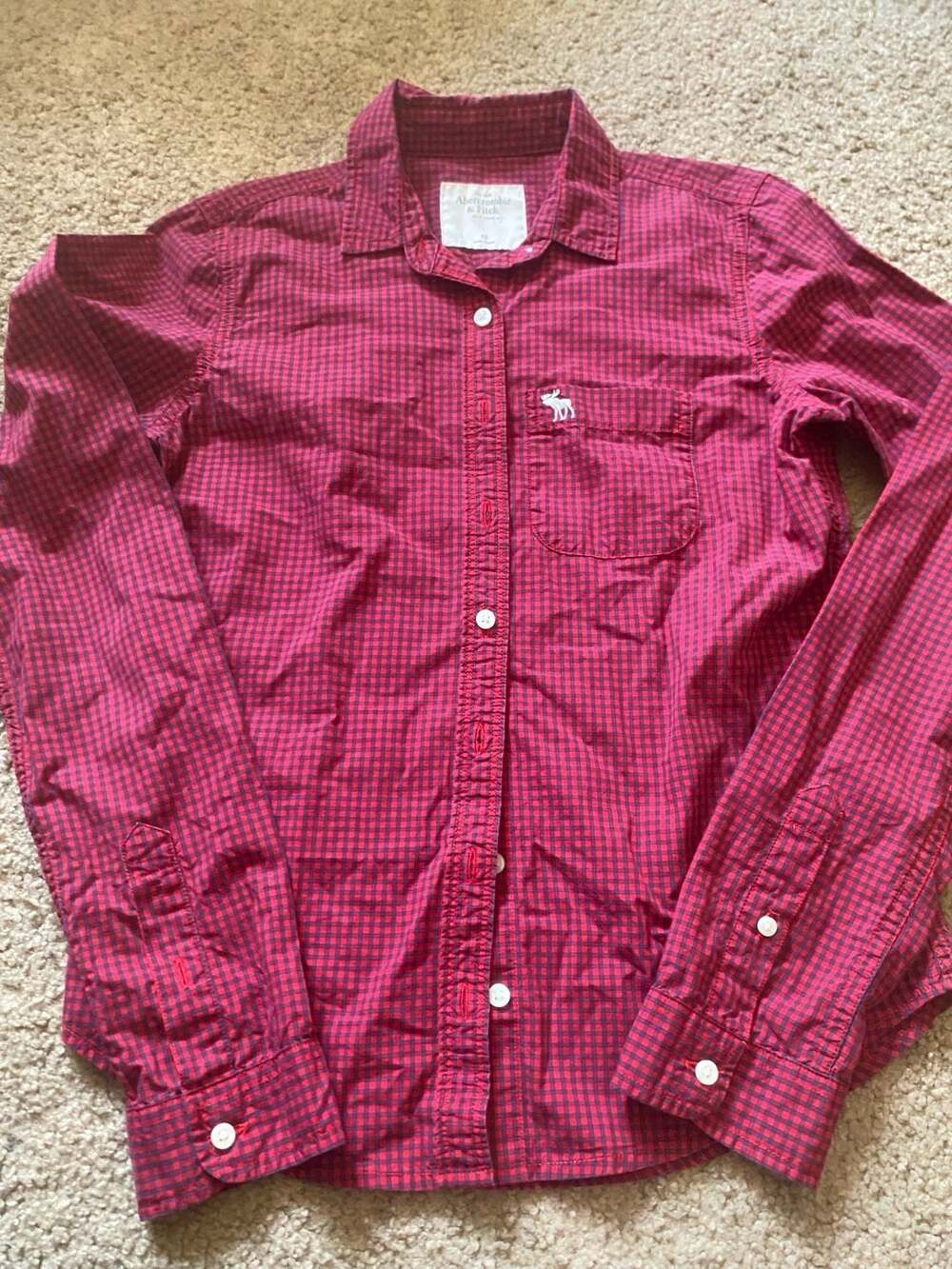 Abercrombie & Fitch Long Sleeve Button Up Shirt Size XS Red Gingham